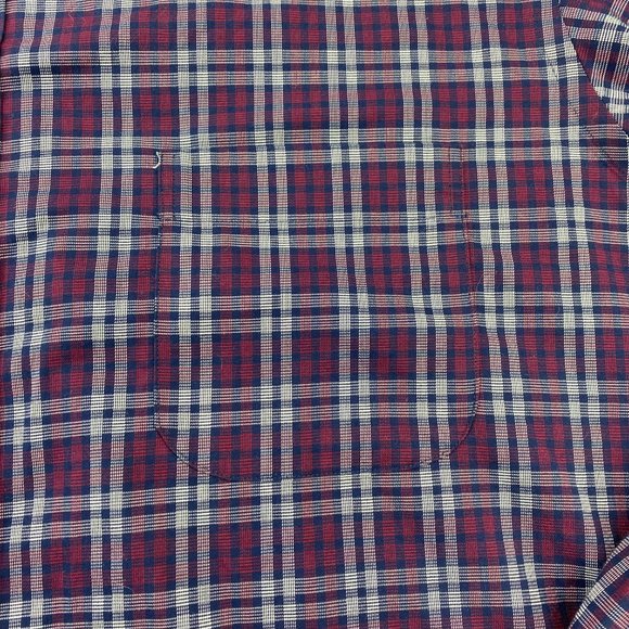 Button Down Shirt Men Extra Extra Large XXL Burgundy Blue White Plaid Kirkland - Picture 3 of 9